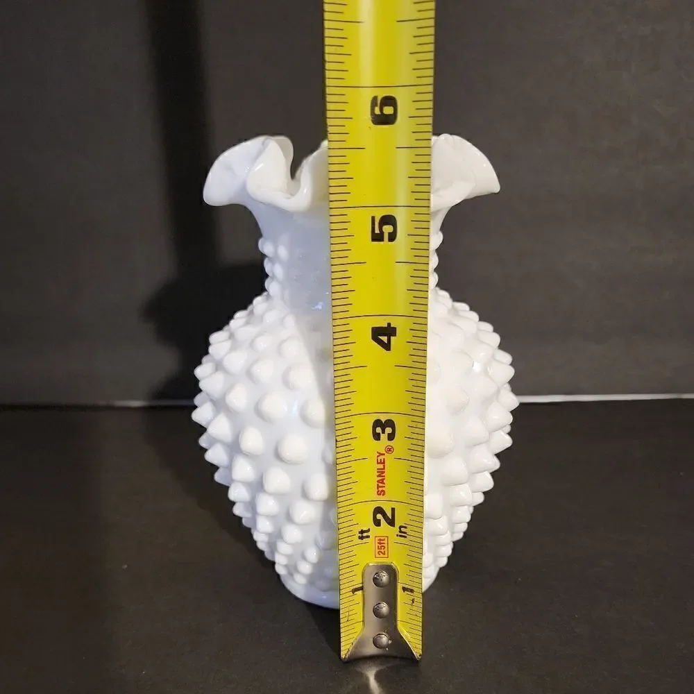 Vintage ruffled hobnail milk glass vase